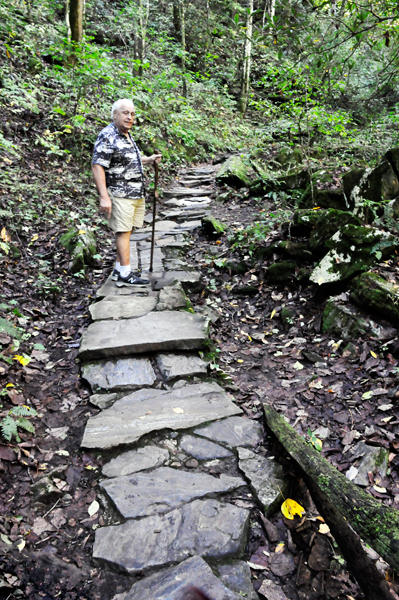 Lee Duquette on the stepping stones